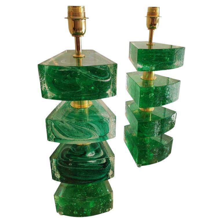 Pair of Colored Murano Glass Table Lamps For Sale