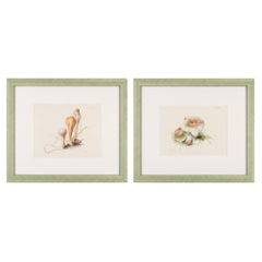 Antique Pair of colored prints of mushrooms by Anna Maria Hussey, 1847