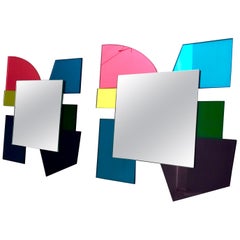 Pair of Colored Wall Mirrors in the Style of Ettore Sottsass, Italy, 2010s