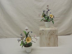 Pair of Colorful Antique Tole Floral Pots