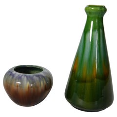 Pair of Colorful Art Nouveau Faience Vases by Andreas Ollestad, Norway 1890s