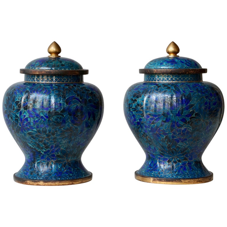 Pair of Colorful Chinese Jingfa Cloisonné Vases at 1stDibs