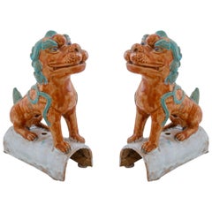 Pair of Colorful Chinese Terracotta Roof Tiles