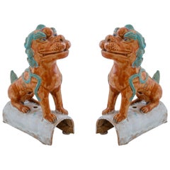 Pair of Colorful Chinese Terracotta Roof Tiles