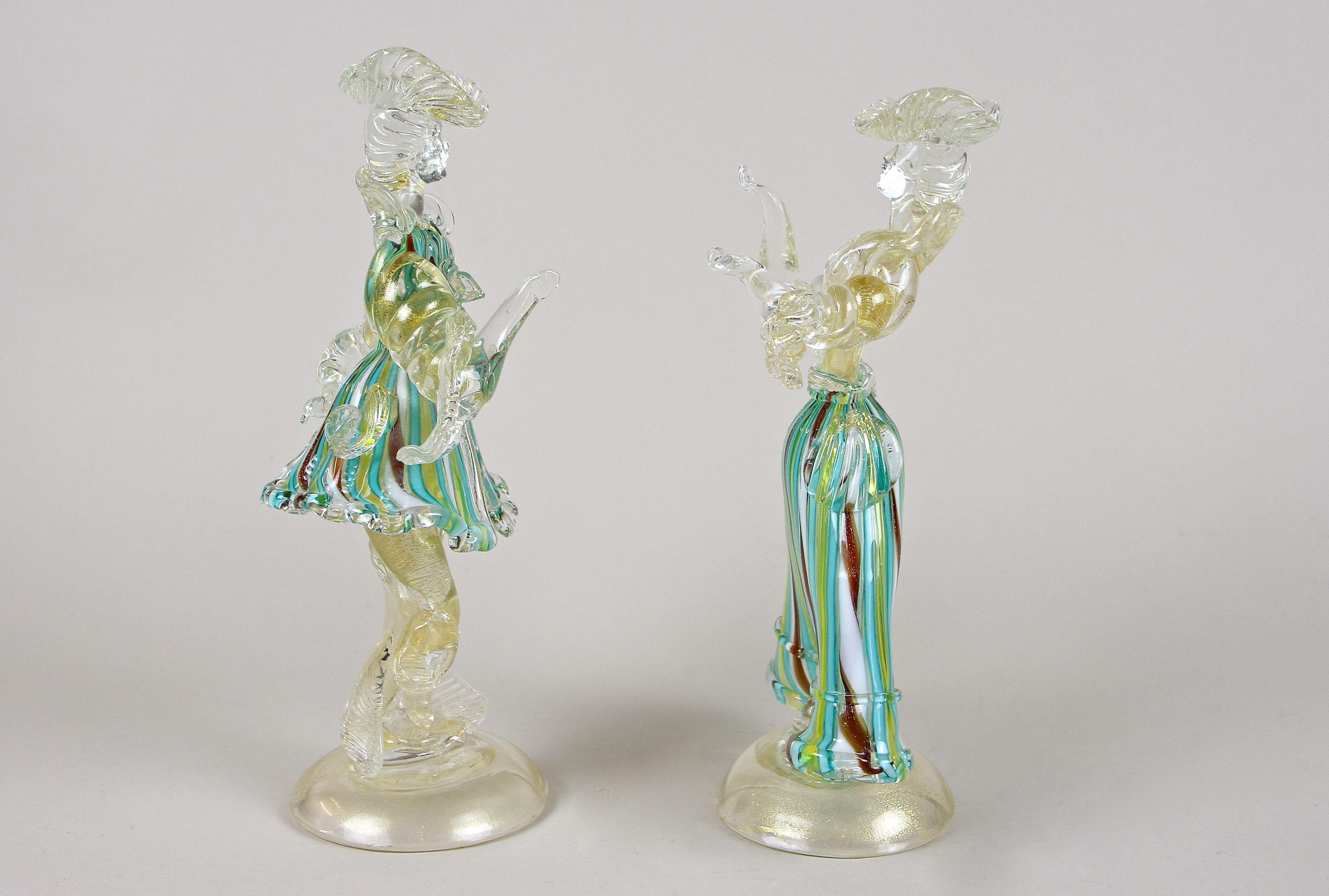 Pair of Colorful Gilt Murano Glass Figurines, Italy, circa 1950 3