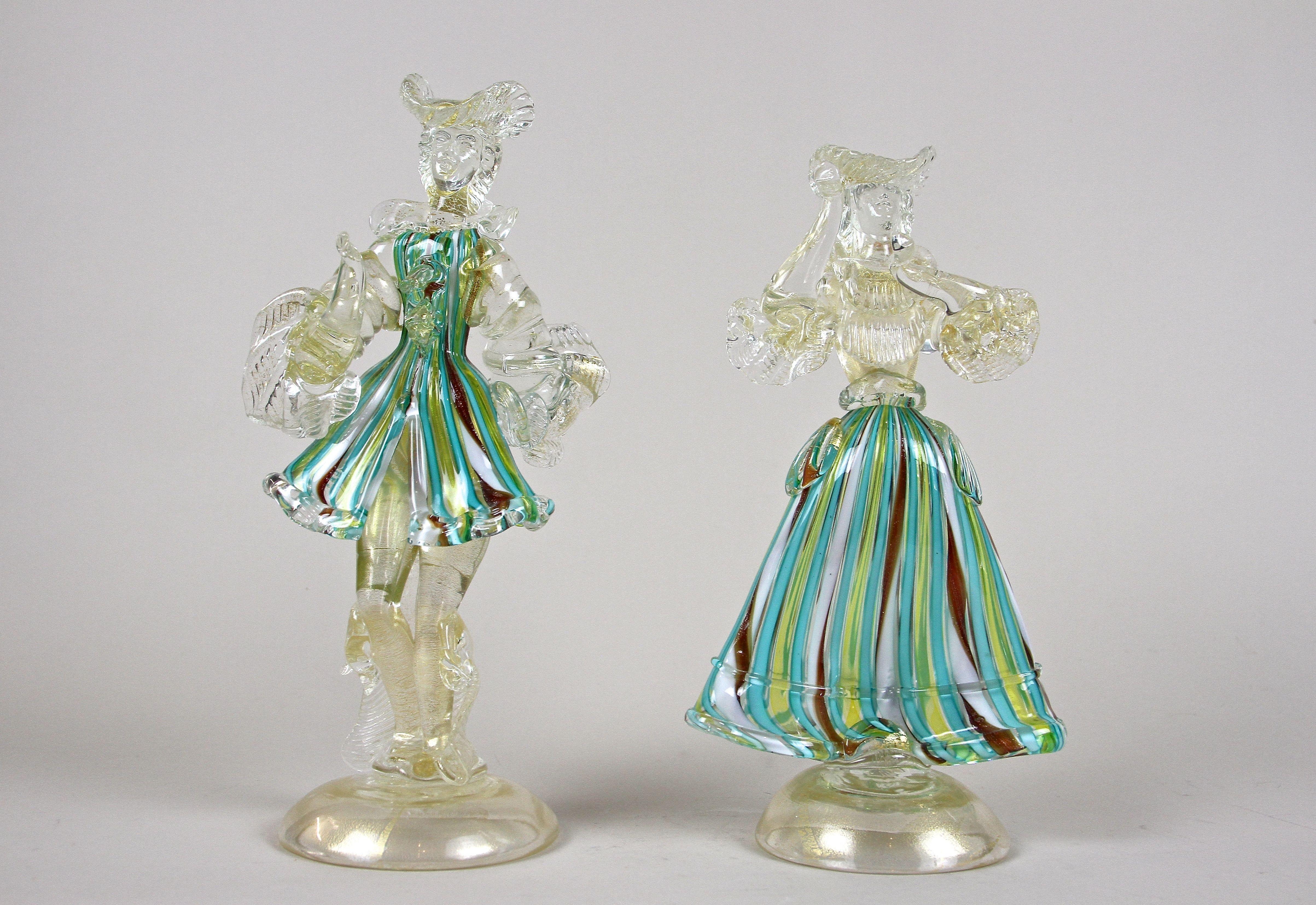 Pair of Colorful Gilt Murano Glass Figurines, Italy, circa 1950 5