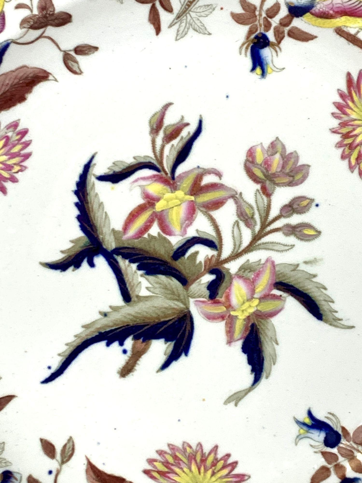 Paar farbenfrohe Eisensteinteller „Late Spode“ England um 1835 (Mittleres 19. Jahrhundert) im Angebot