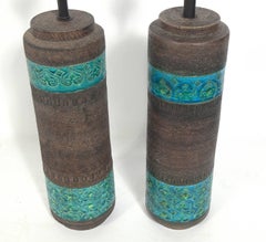 Pair of Colorful Italian Ceramic Lamps by Aldo Londi for Bitossi