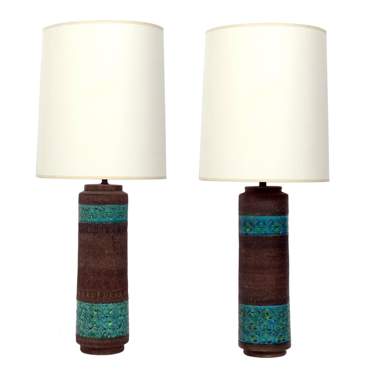 Pair of Colorful Italian Ceramic Lamps by Aldo Londi for Bitossi