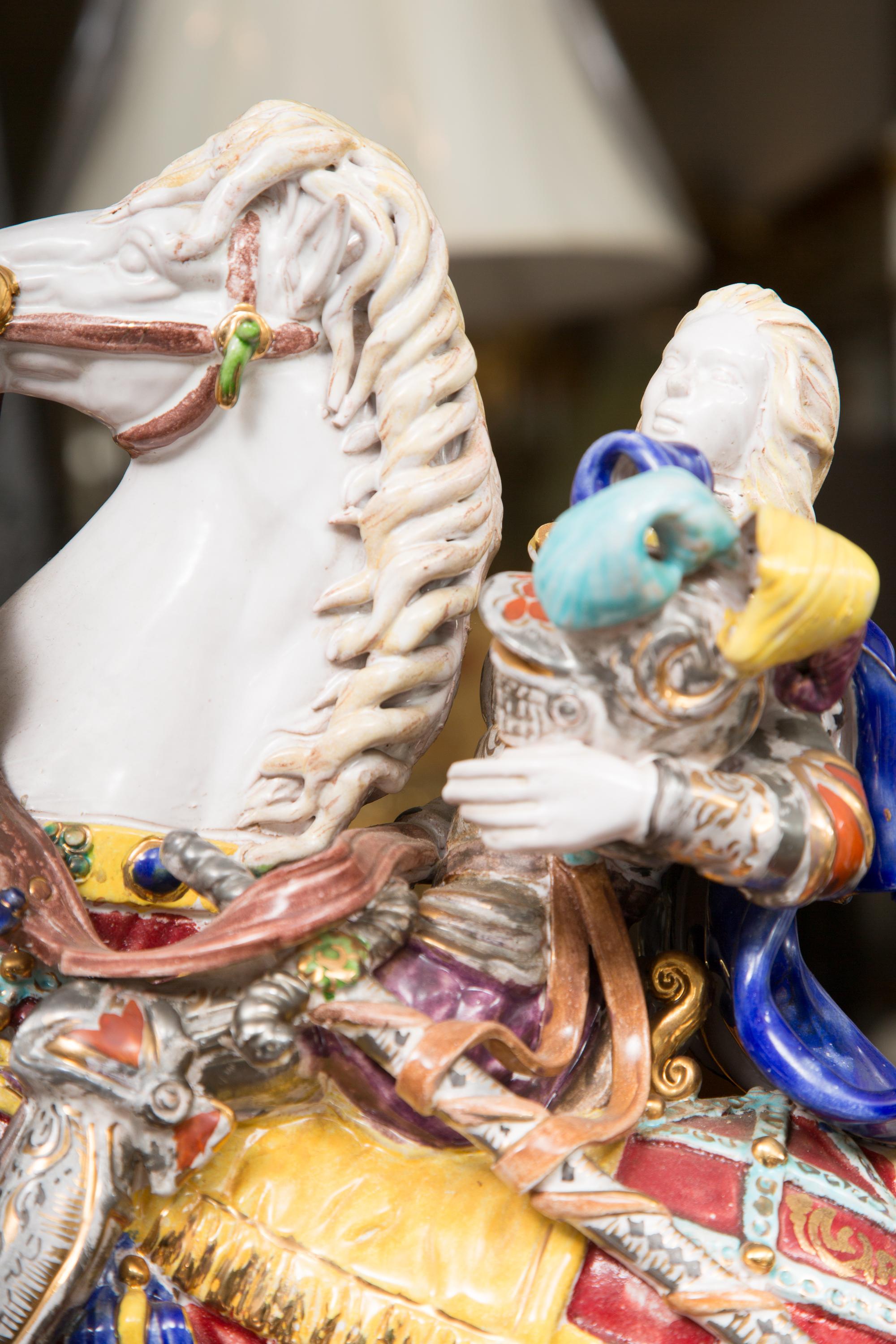 Pair of Colorful Italian Glazed Porcelain Figures 4