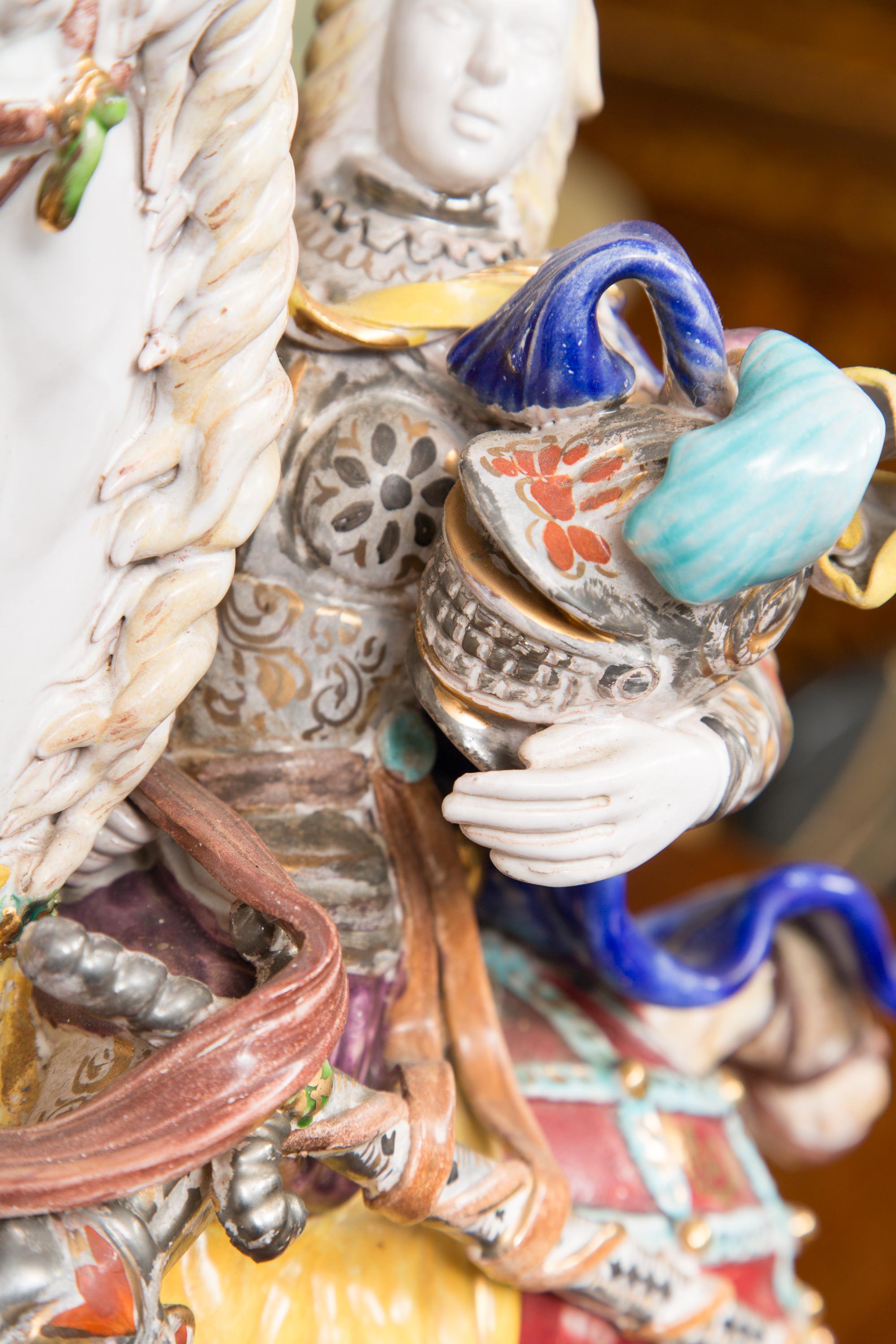 Pair of Colorful Italian Glazed Porcelain Figures In Good Condition In WEST PALM BEACH, FL