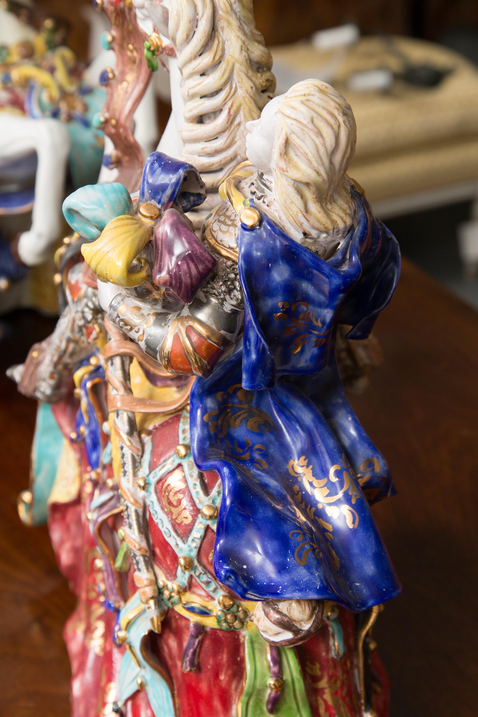 Pair of Colorful Italian Glazed Porcelain Figures 1