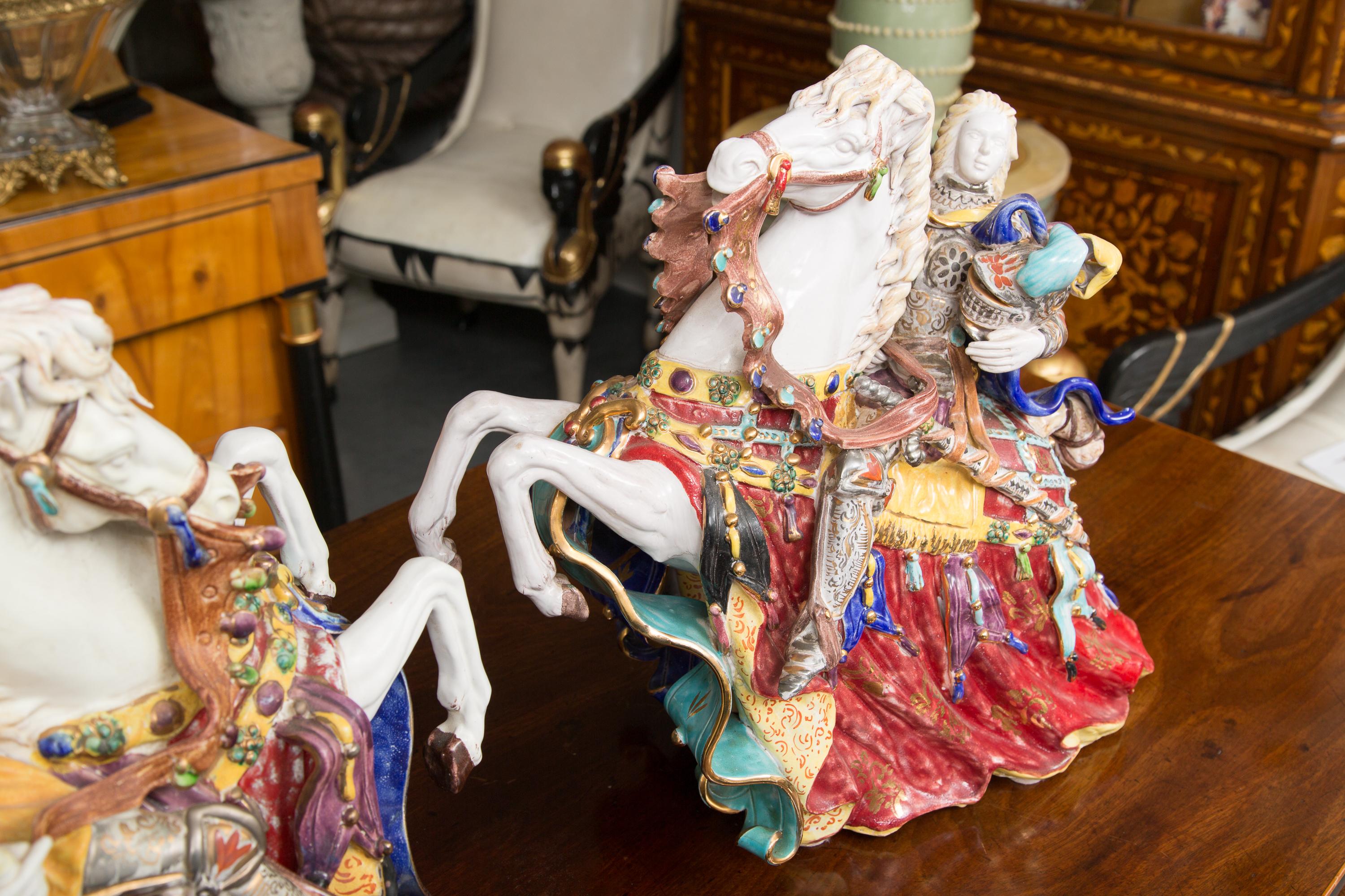 Pair of Colorful Italian Glazed Porcelain Figures 3