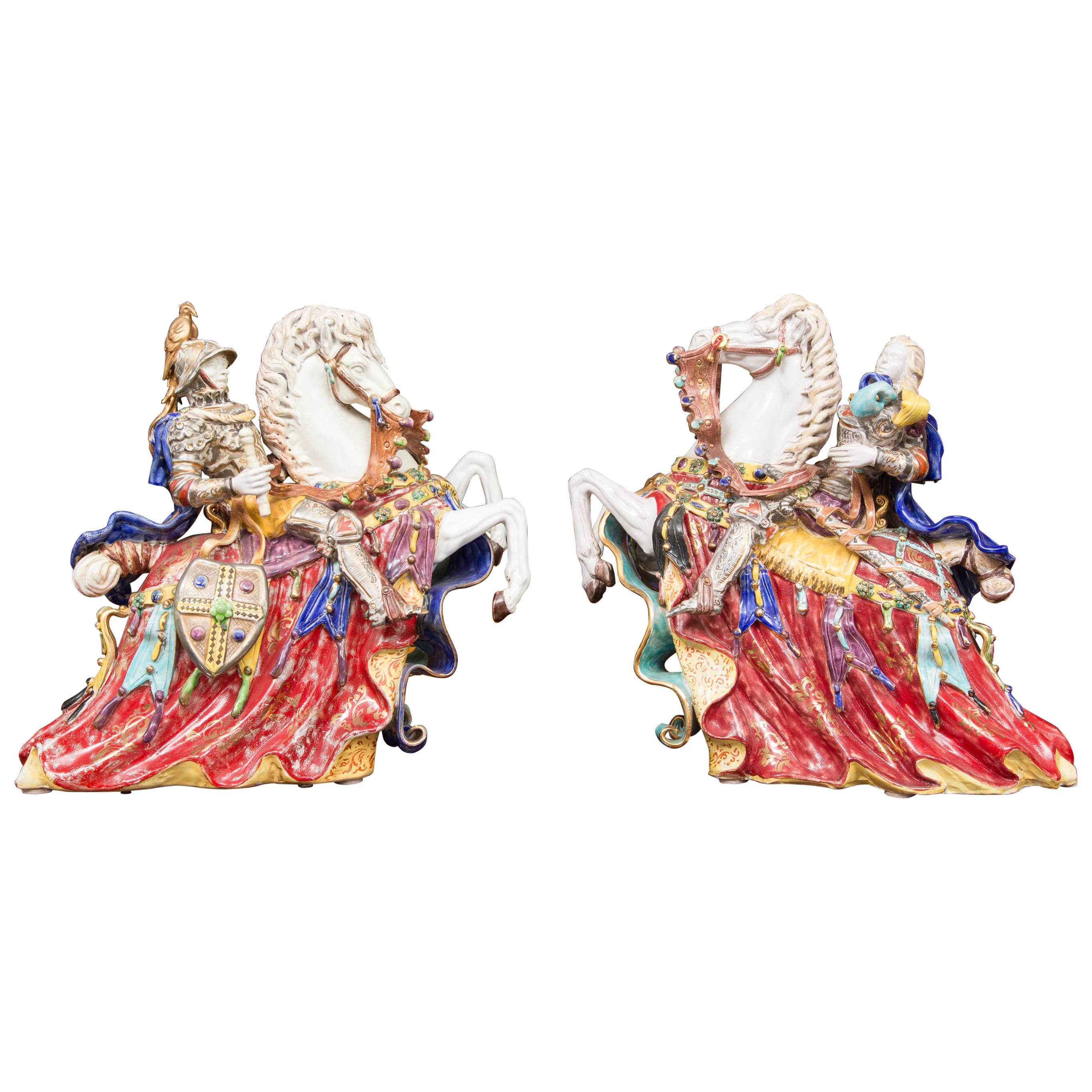 Pair of Colorful Italian Glazed Porcelain Figures