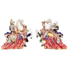 Pair of Colorful Italian Glazed Porcelain Figures