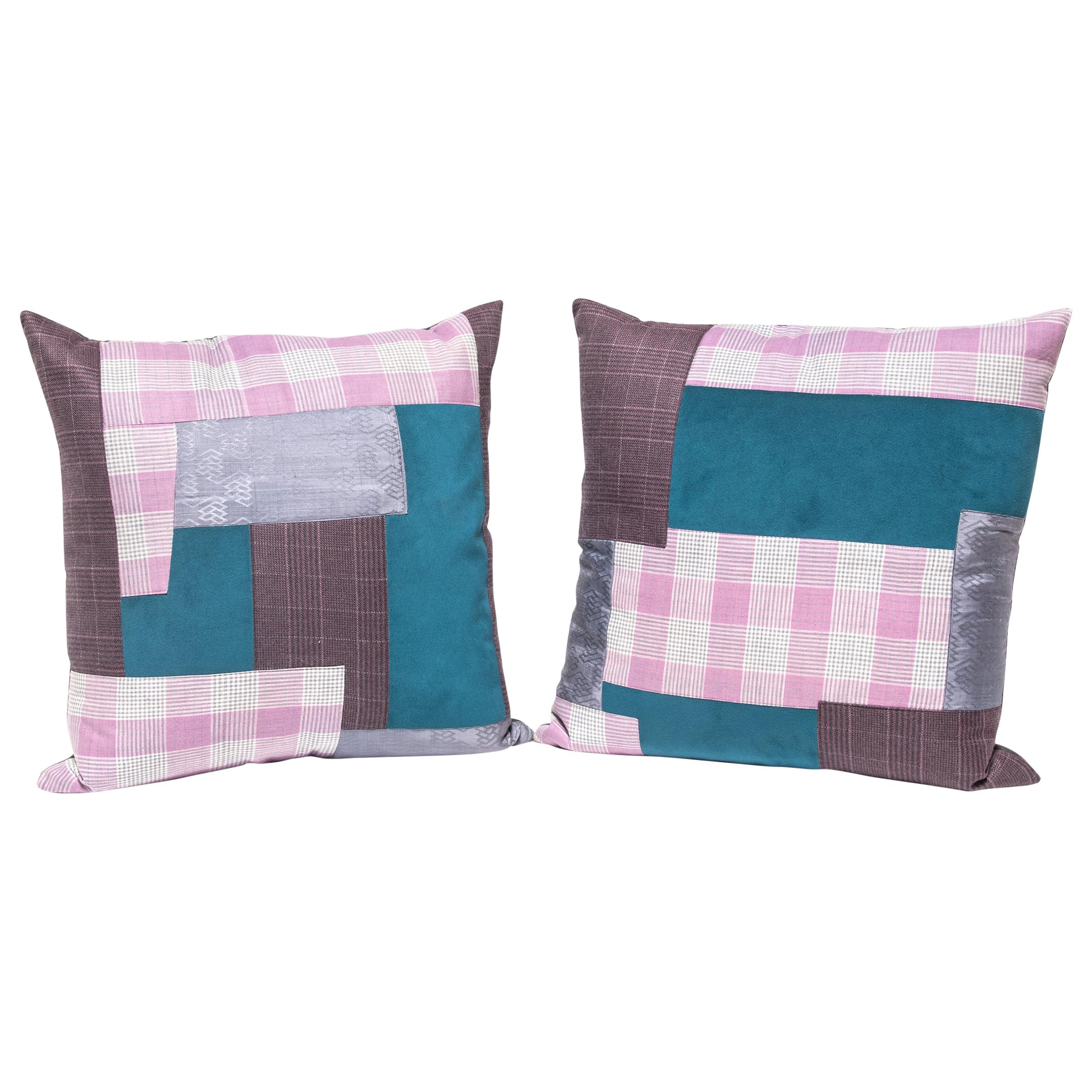 Pair of Patchwork Japanese Suiting Pillows