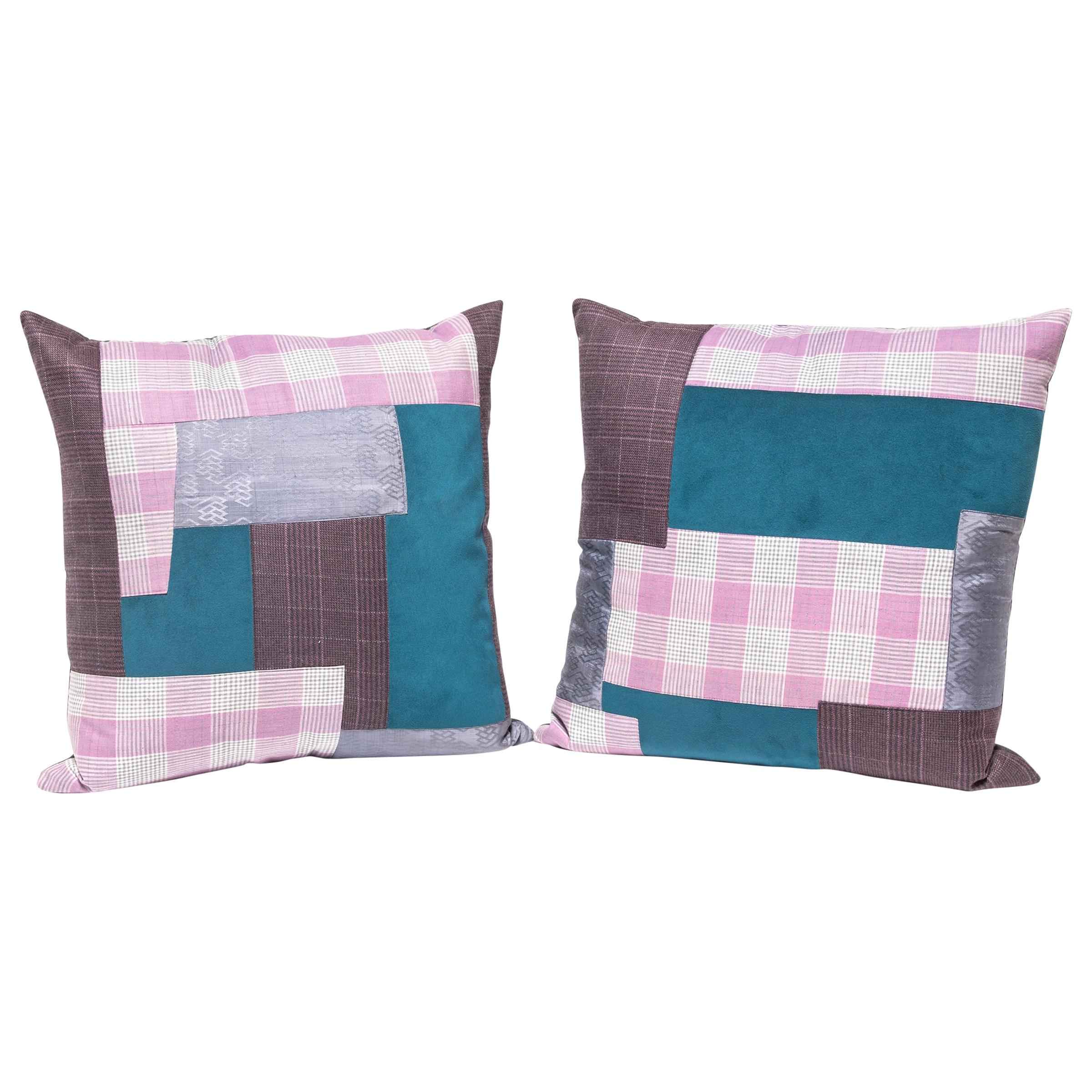 Pair of Colorful Japanese Suiting Pillows For Sale