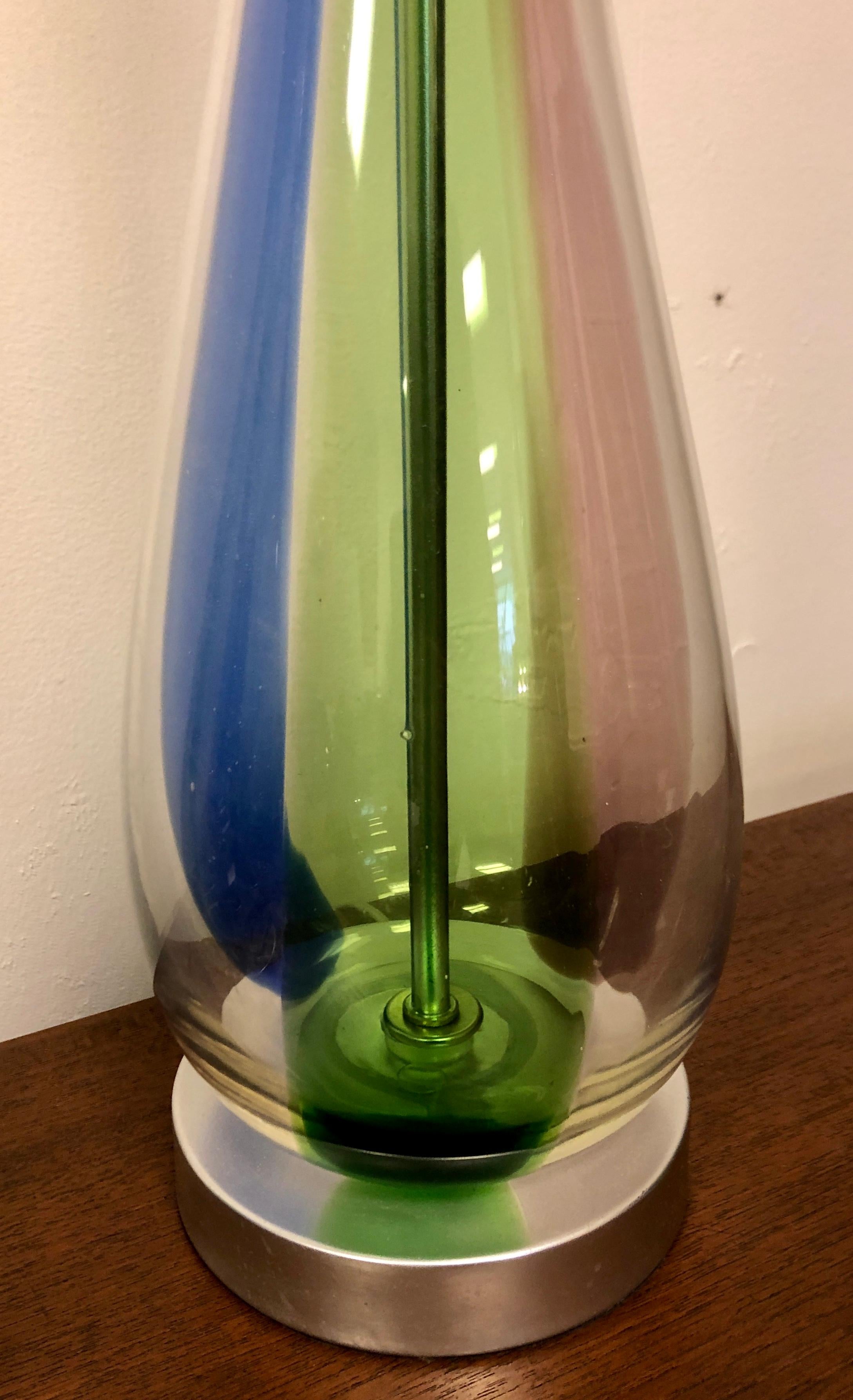 Mid-Century Modern Pair of Colorful Murano Glass Lamps For Sale