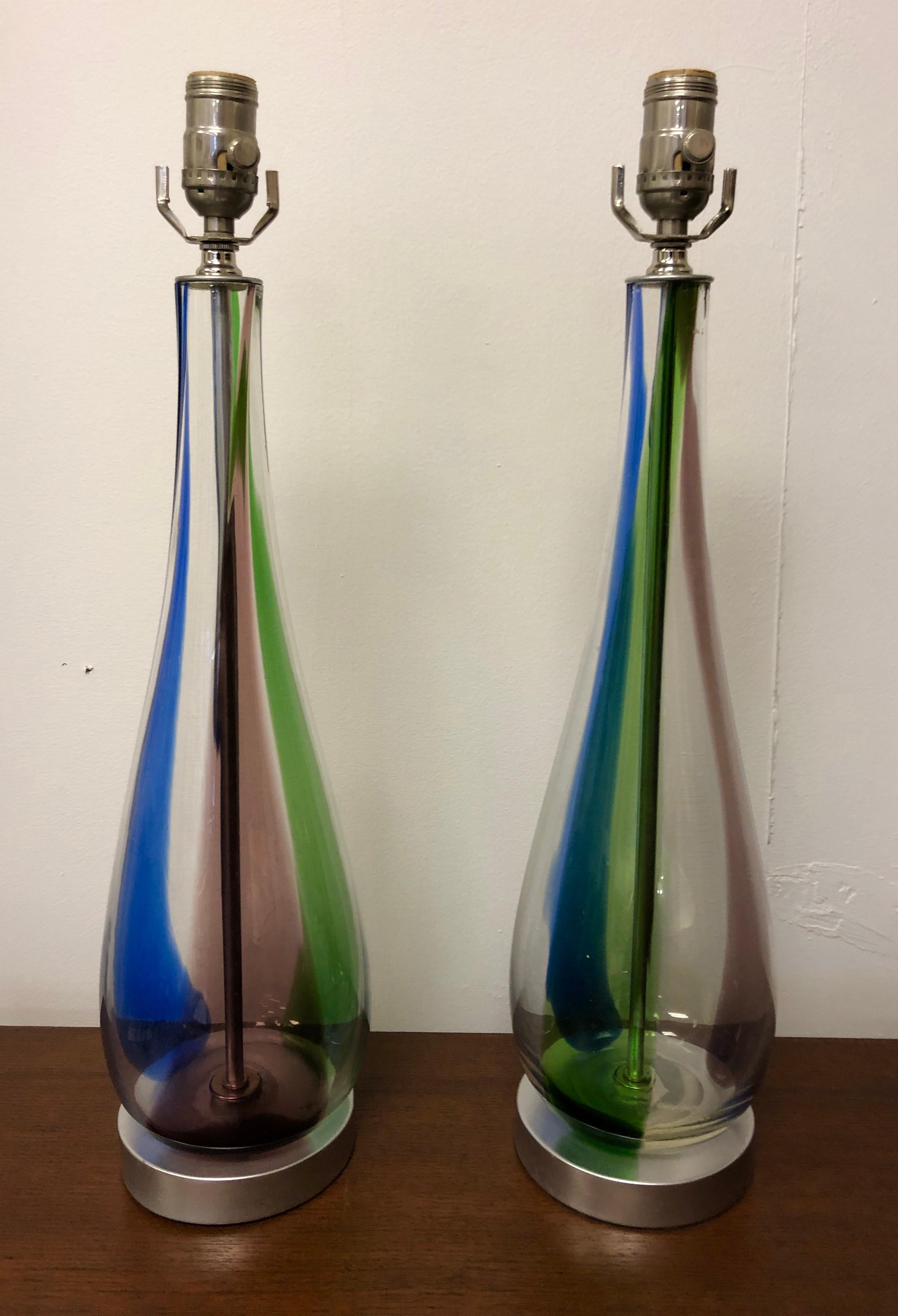 Pair of Colorful Murano Glass Lamps In Good Condition For Sale In Brooklyn, NY