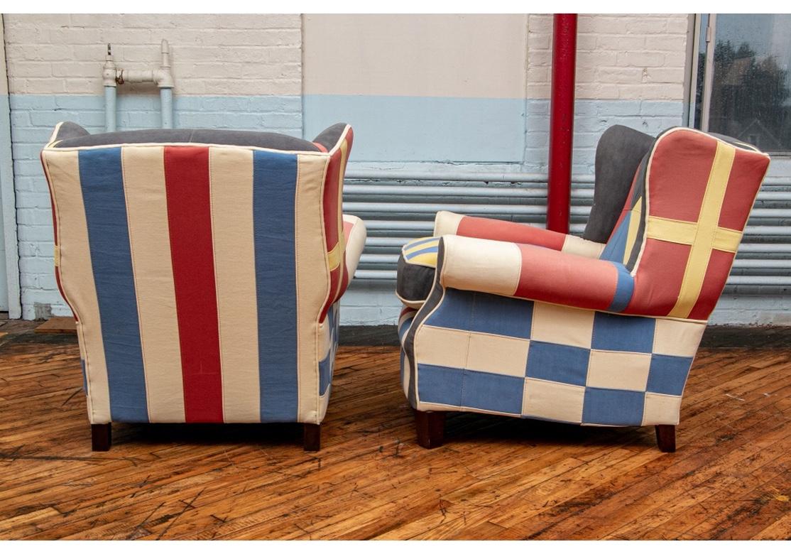 Pair of Colorful Nautical Theme Upholstered Club Chairs 2