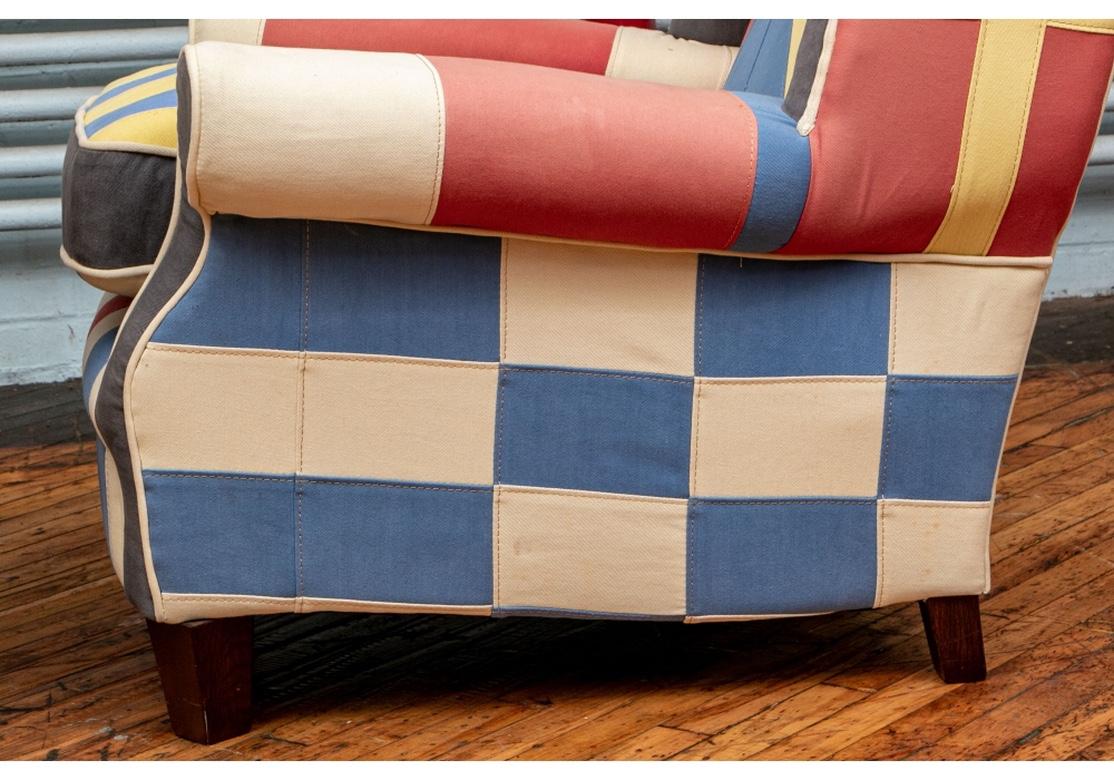 Fabric Pair of Colorful Nautical Theme Upholstered Club Chairs