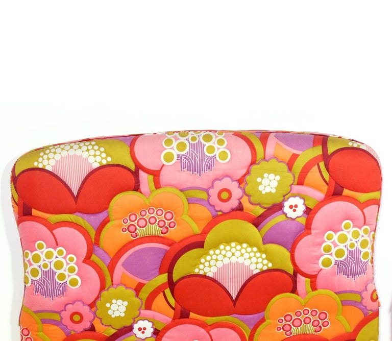 Pair of Colorful Upholstered Twin Headboards in Vintage Fabric at