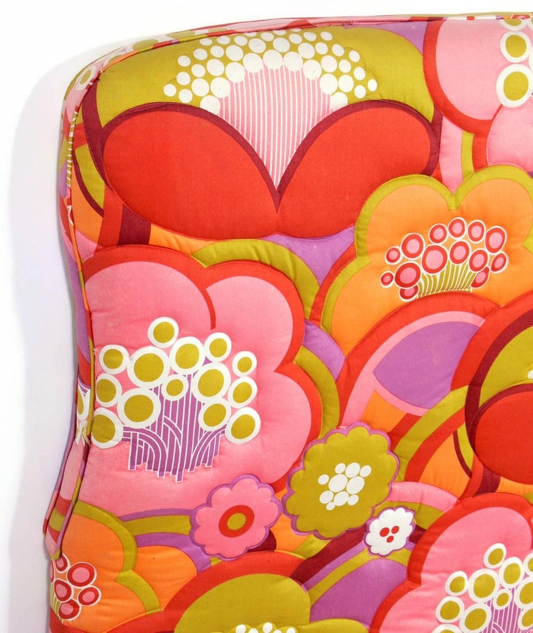 Pair of Colorful Upholstered Twin Headboards in Vintage Fabric at