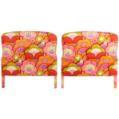 Pair of Colorful Upholstered Twin Headboards in Vintage Fabric