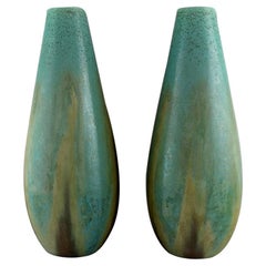 Pair of Colossal French Art Deco Floor Vases in Glazed Ceramics