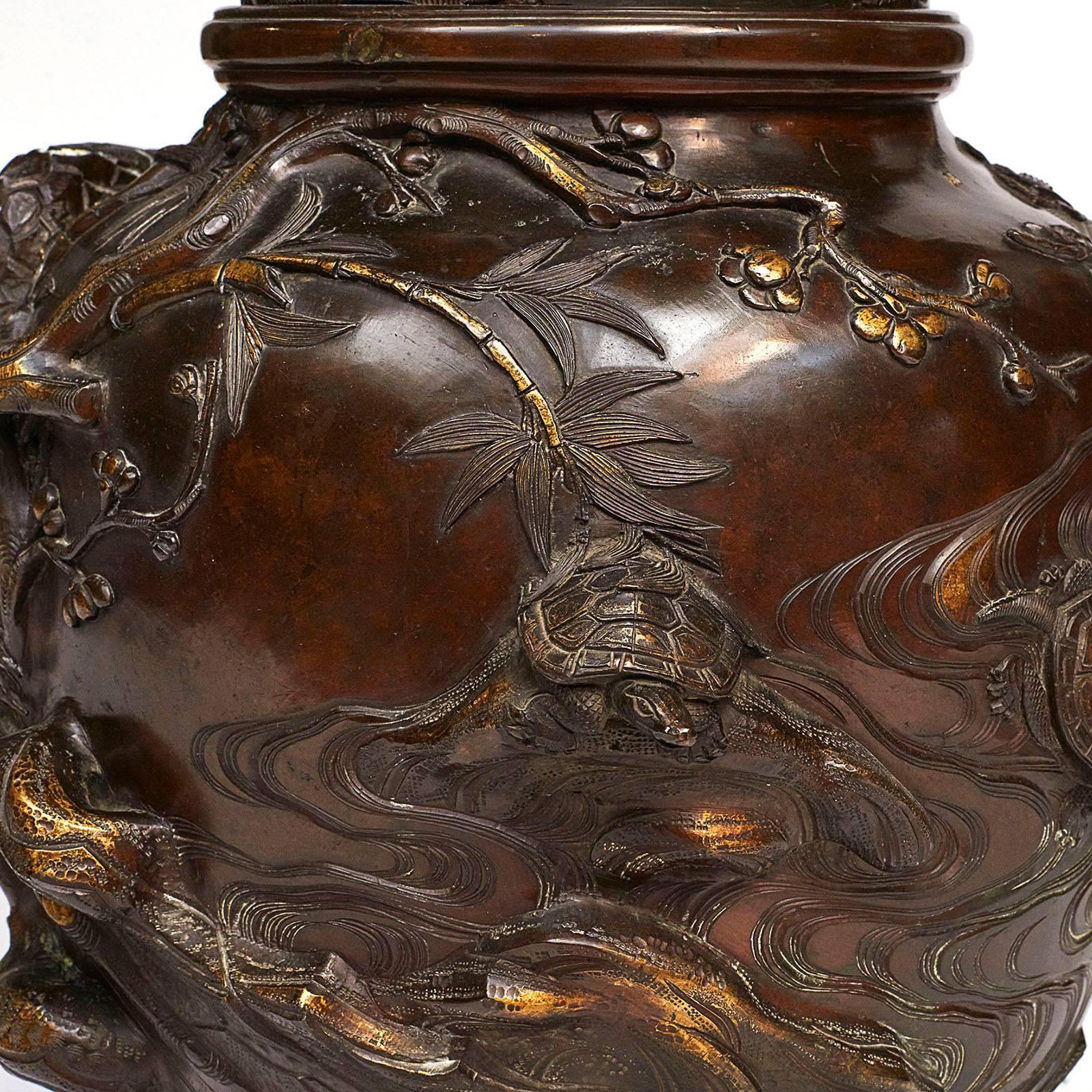 Bronze Pair of Large Japanese Vases, Meiji Period, c 1890