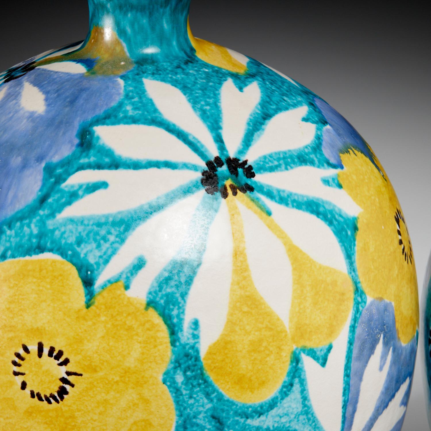 Paire de  Colorée  Céramique florale  Lampes de table par Alvino Bagni pour Raymor, 
signé en dessous 