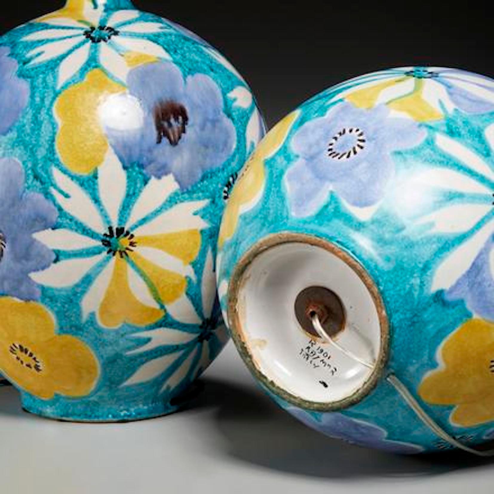 italien Paire de  Céramique colorée  Lampes de table d'Alvino Bagni pour Raymor en vente