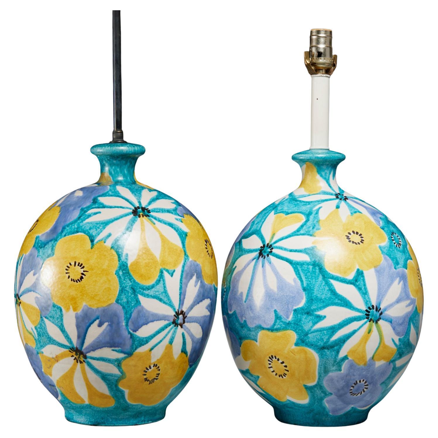 Pair of  Colourful Ceramic  Table Lamps by Alvino Bagni for Raymor For Sale