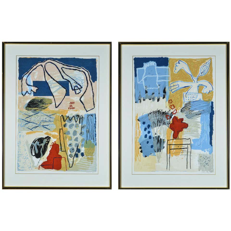 Pair of Colourful Etchings by Kjeld Ulrich at 1stDibs
