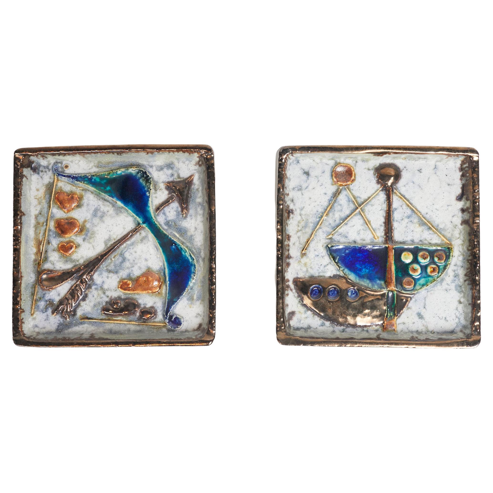 Pair of Colourful Glazed Ceramic Wall Plaques by Helmut Schärfenacker