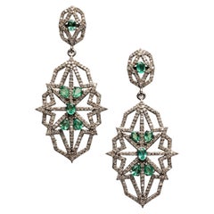Pair of Columbian Emerald and Diamond Chandelier Earrings
