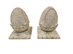 Pair of column crowns in form of pine cones, symbol of luck, marble, 1920, Italy