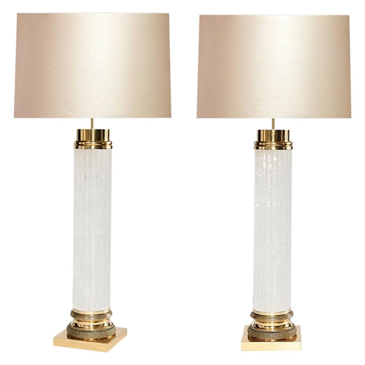 Pair of Column Form Rock Crystal Lamps by Phoenix