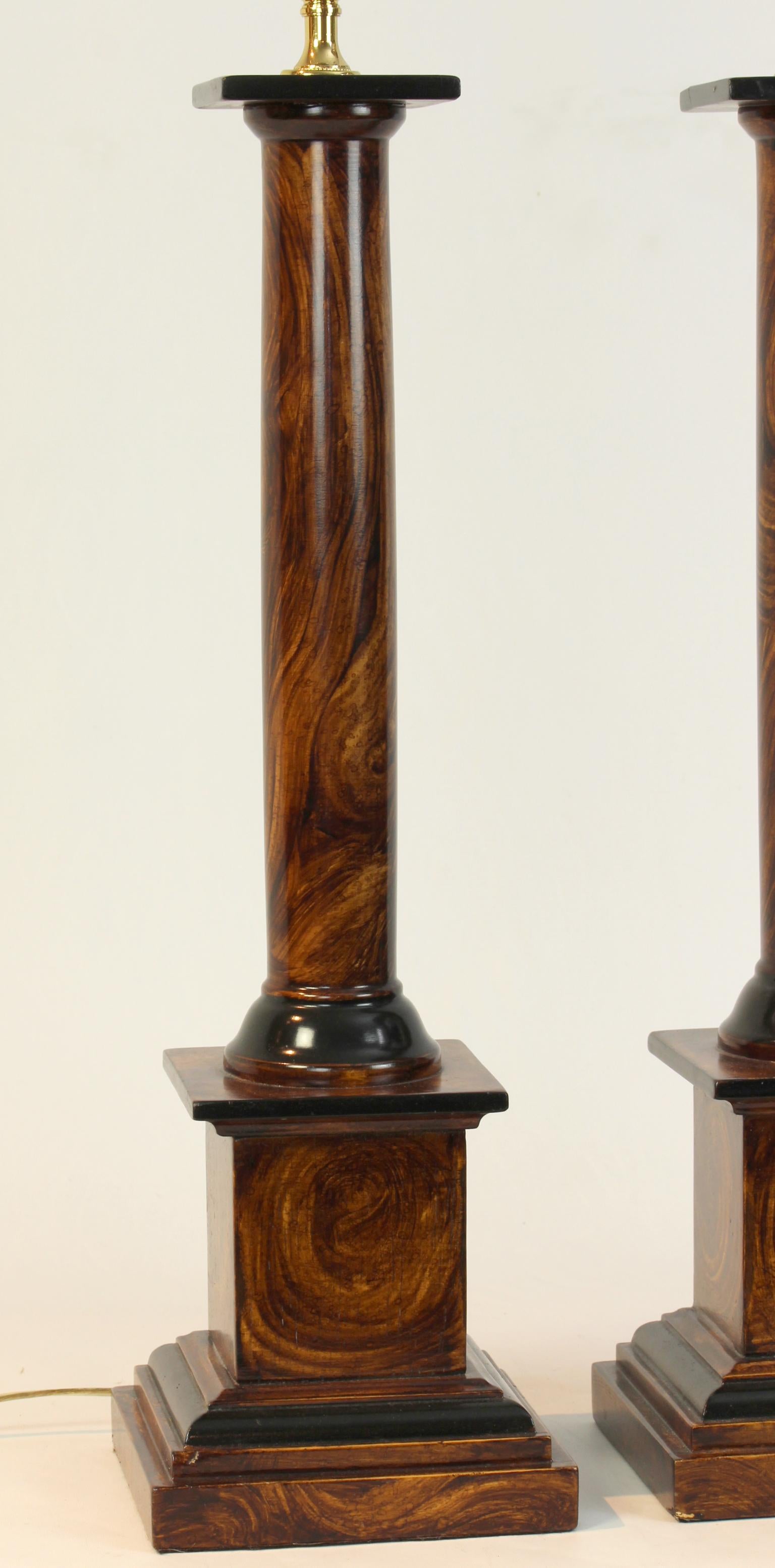 Neoclassical Pair of Column Form Table Lamps