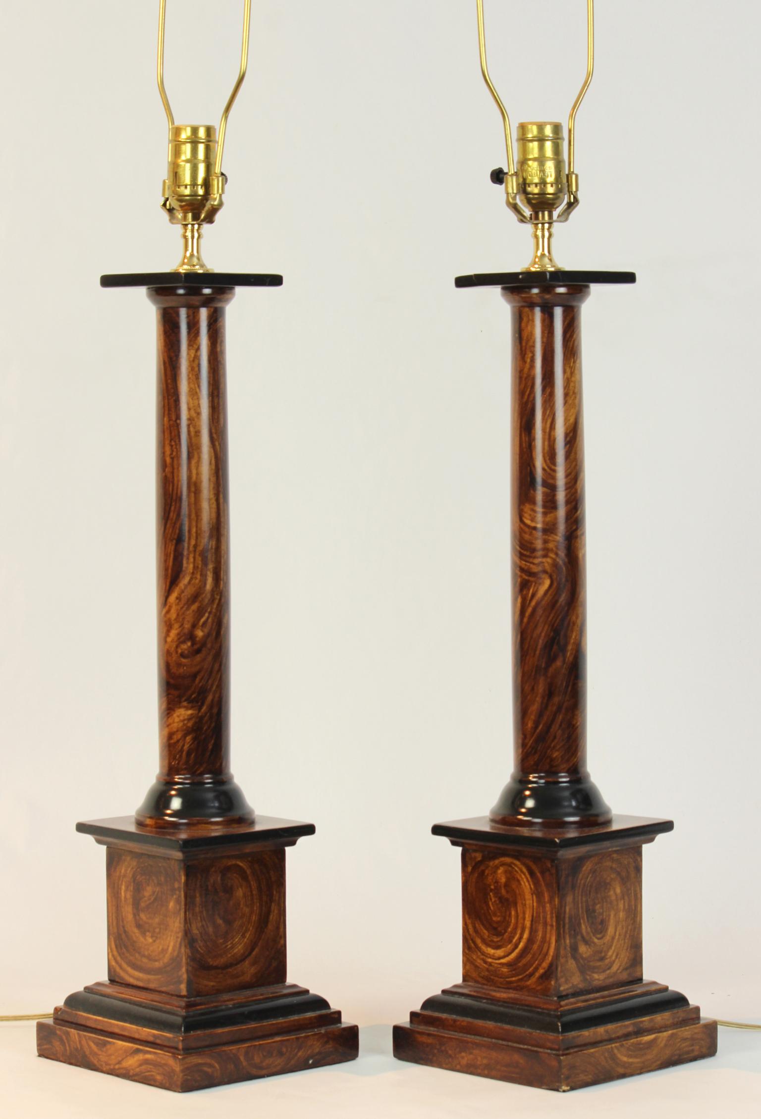 American Pair of Column Form Table Lamps