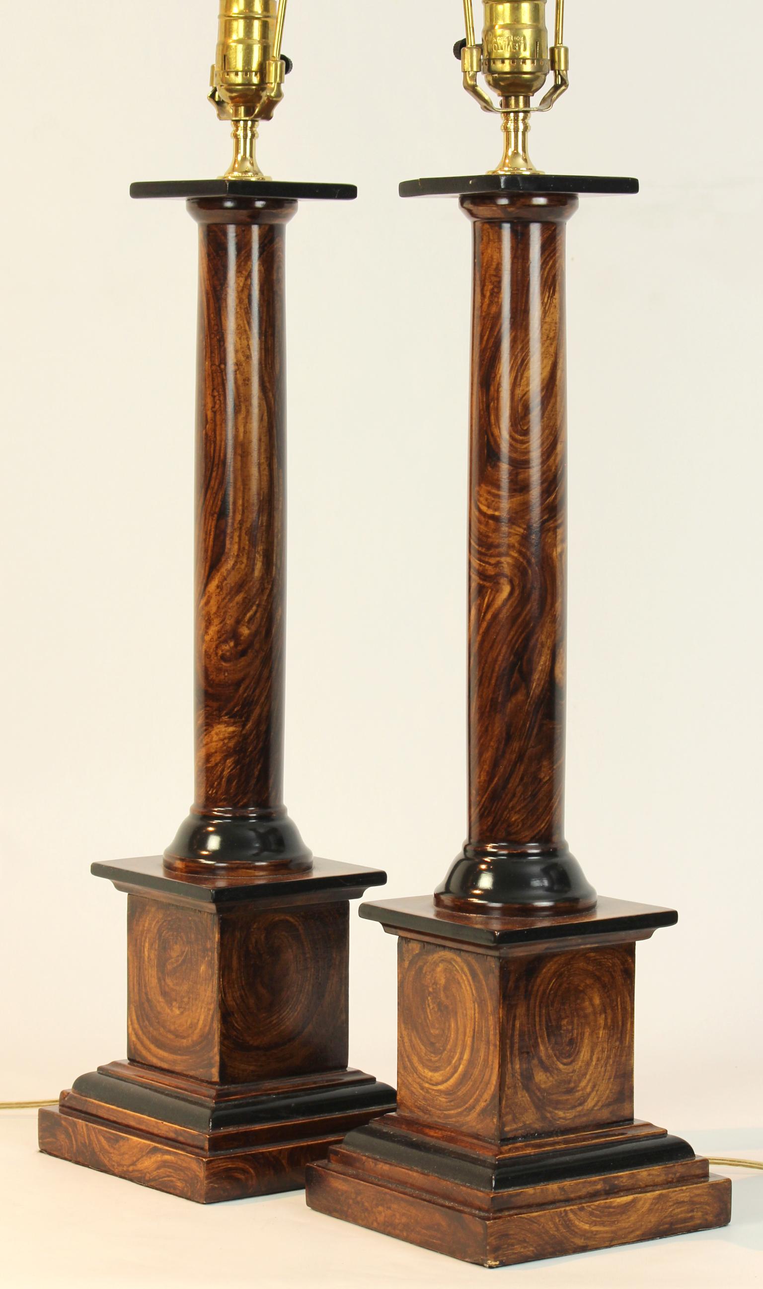 Late 20th Century Pair of Column Form Table Lamps