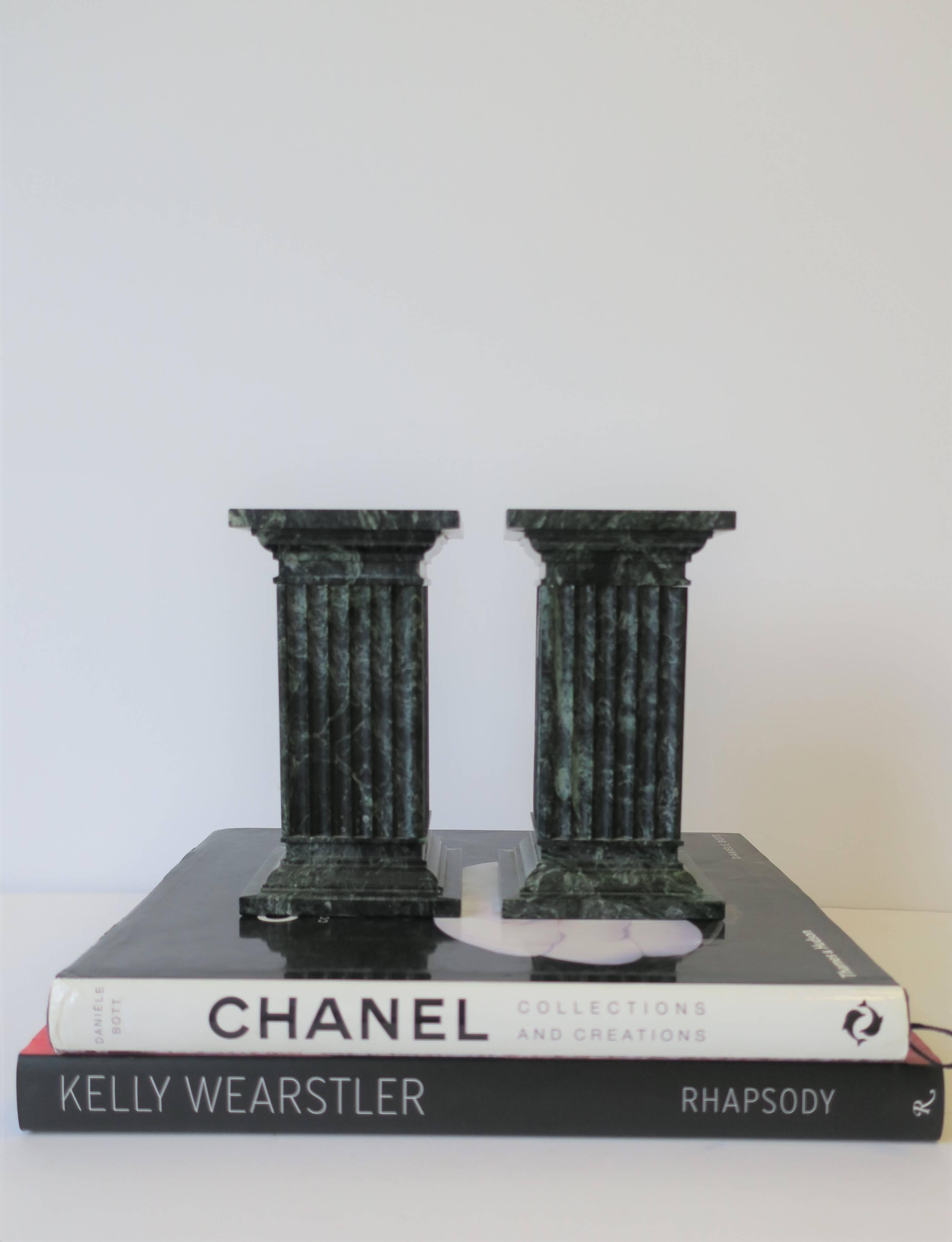 20th Century Green and White Column Marble Bookends