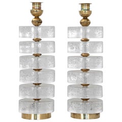 Pair of Column Seeded Glass Murano Lamps