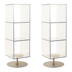 Pair of column shelving units made of Plexiglas and brushed metal. 1970s-80s.