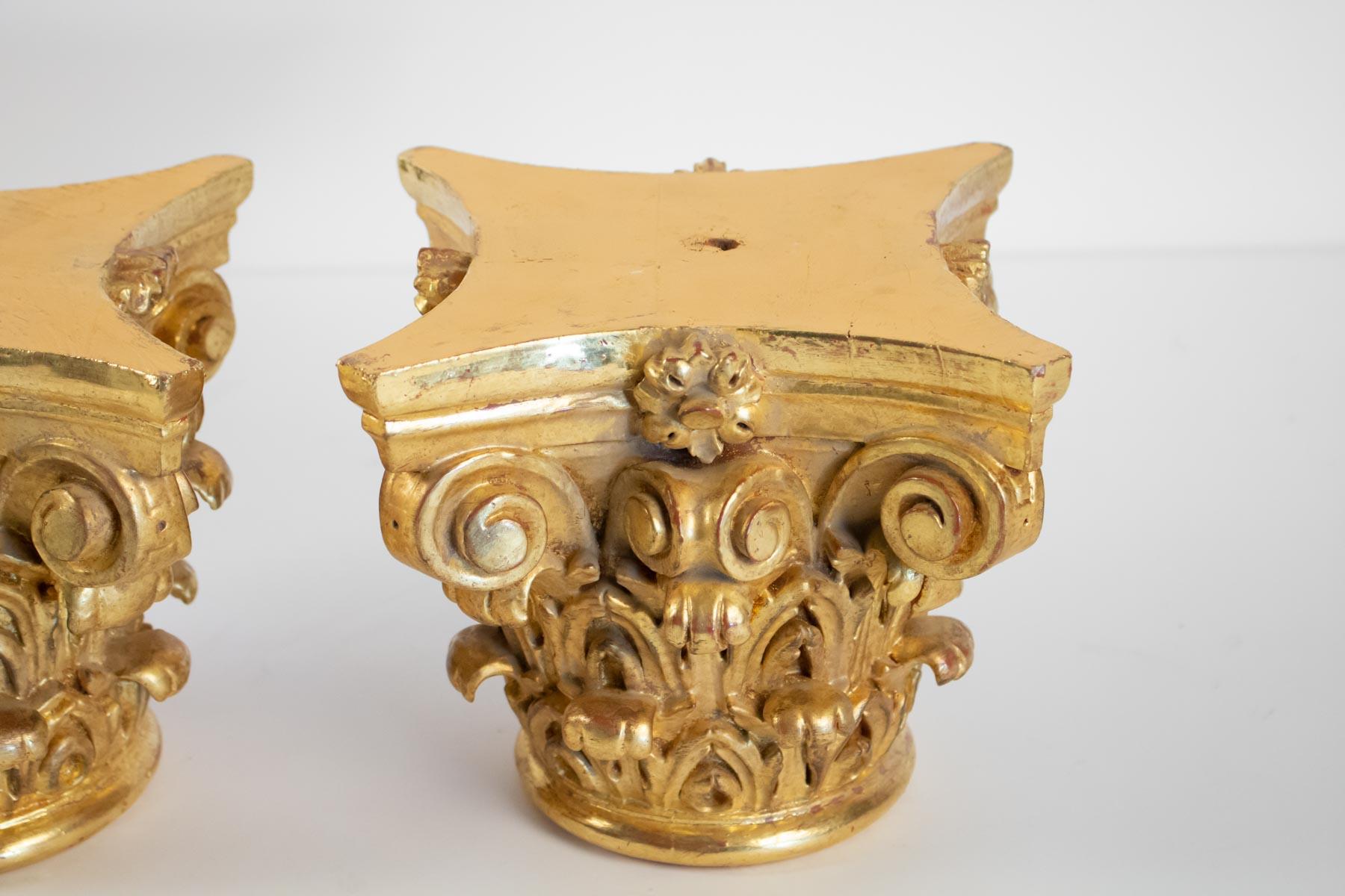 Napoleon III Pair of Column Tops Carved and Gilded, 20th Century