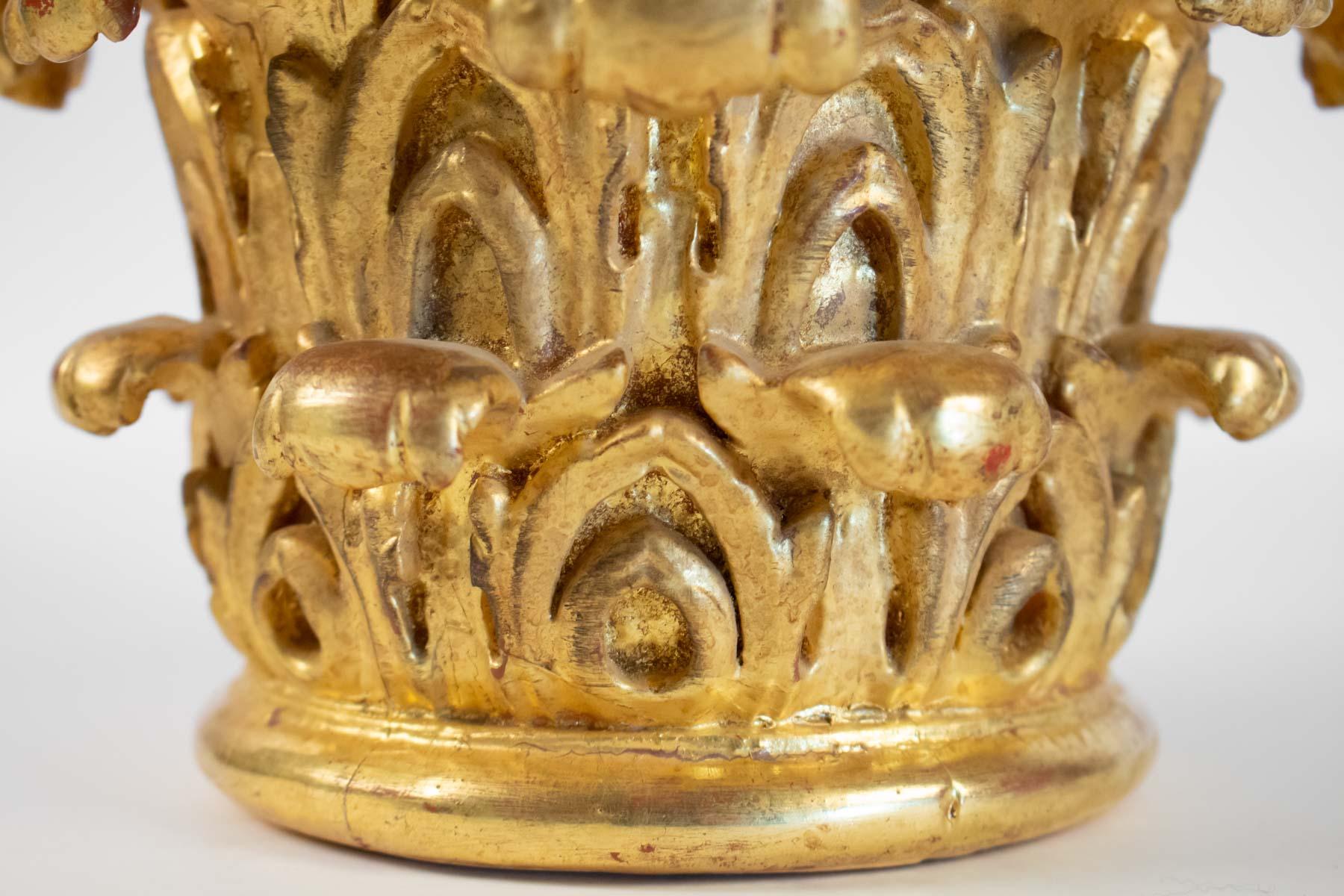 Pair of Column Tops Carved and Gilded, 20th Century 1