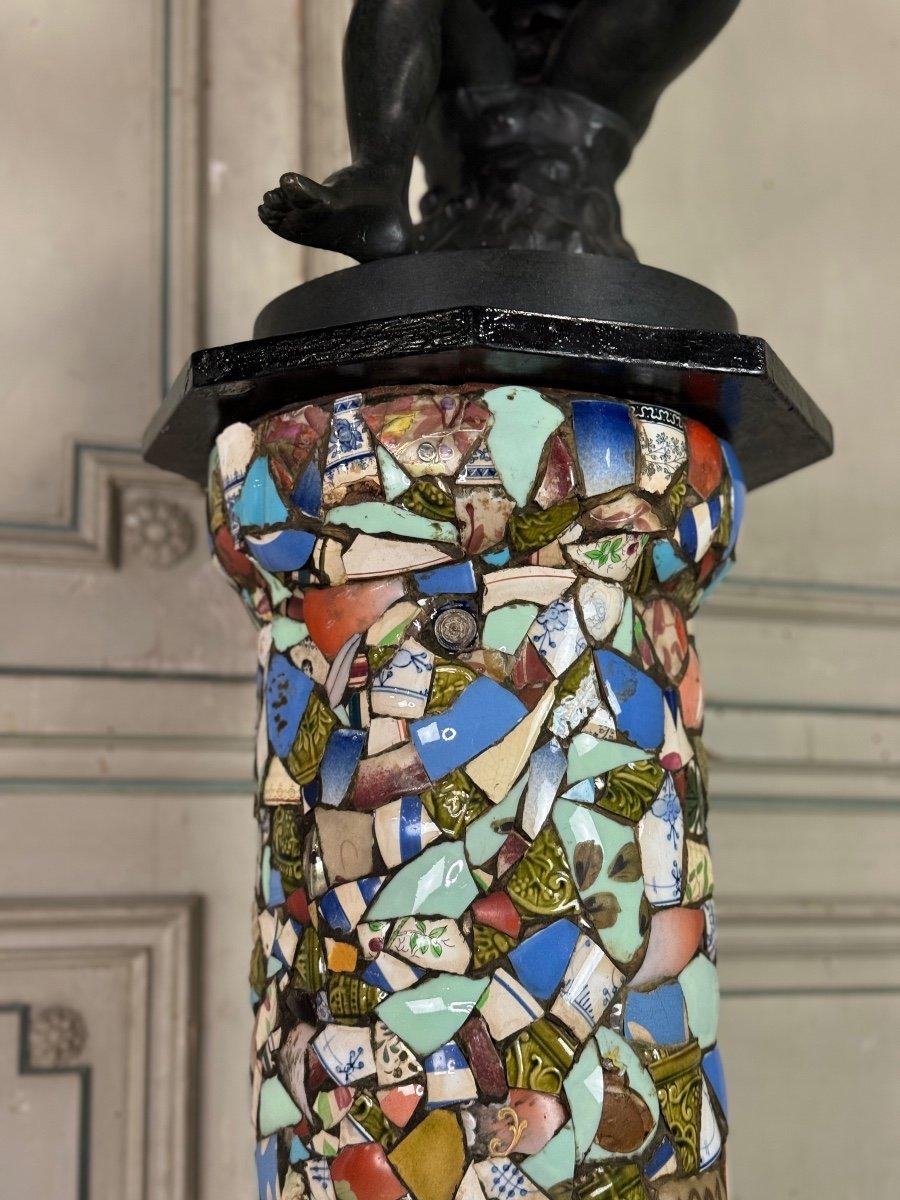 Italian Pair Of Columns Decorated With Fragments Of Earthenware And Porcelain For Sale