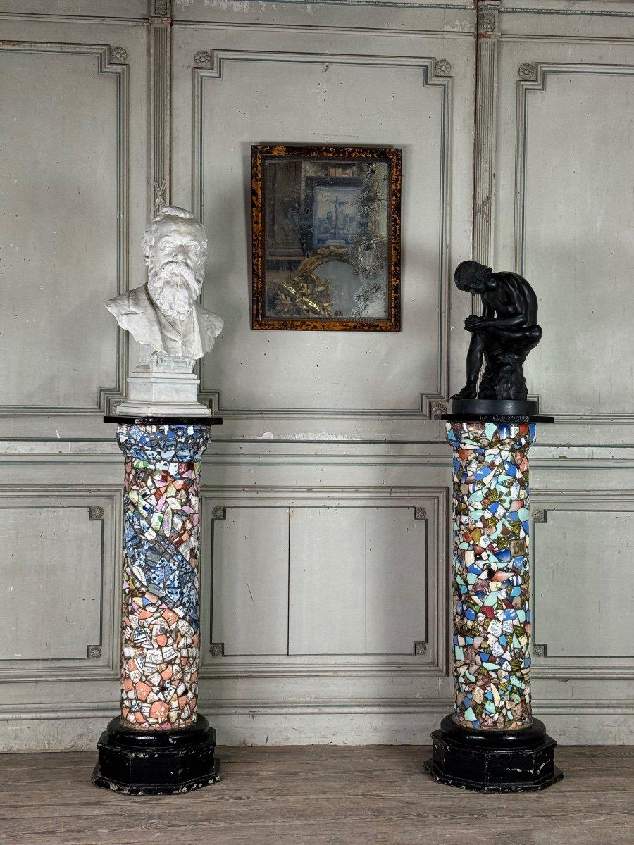 Pair Of Columns Decorated With Fragments Of Earthenware And Porcelain For Sale 1