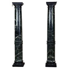 Pair Of Columns In Antique Green And Black Marble Belgian