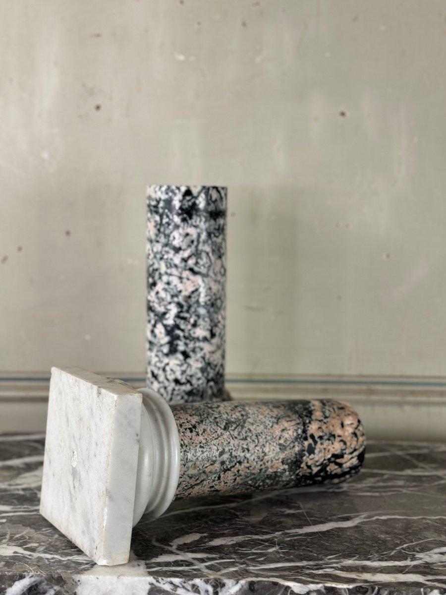Pair Of Columns In Egyptian Granite And White Carrara Marble, 19th Century 6